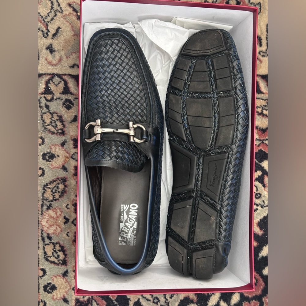 Salvatore Ferragamo Horse Bit Parigi Men’s Blue Woven Leather Loafer Size 13 D - Picture 5 of 15